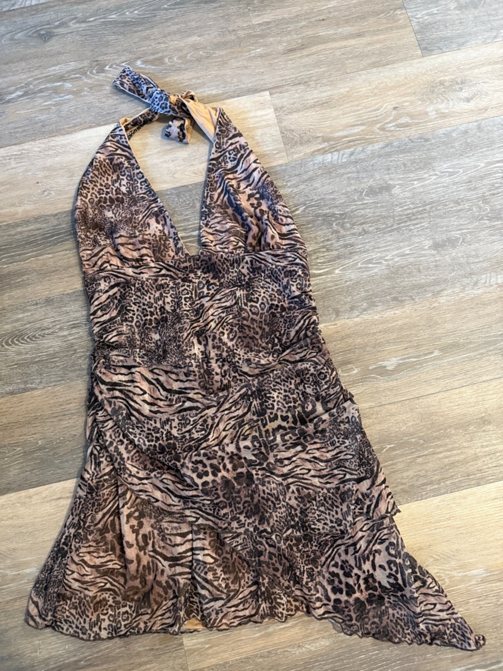 Halter Neck Animal Print Dress in Brown